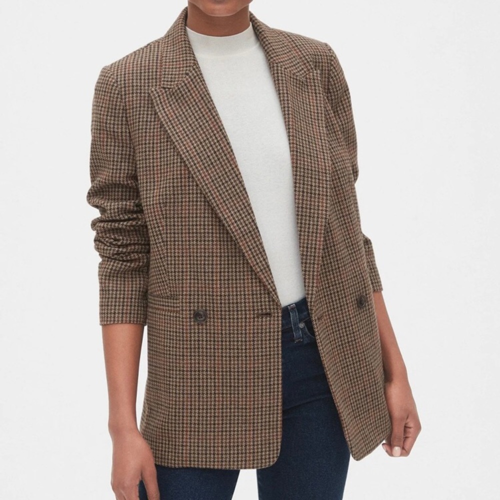 GAP - Classic Houndstooth Grilfriend Blazer / brown / petite 4